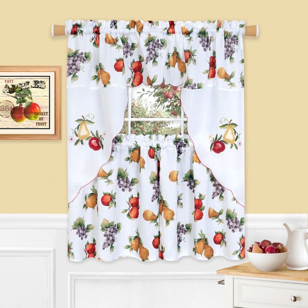 Collections Etc 3-Piece Ambrosia Printed Kitchen Curtain Set